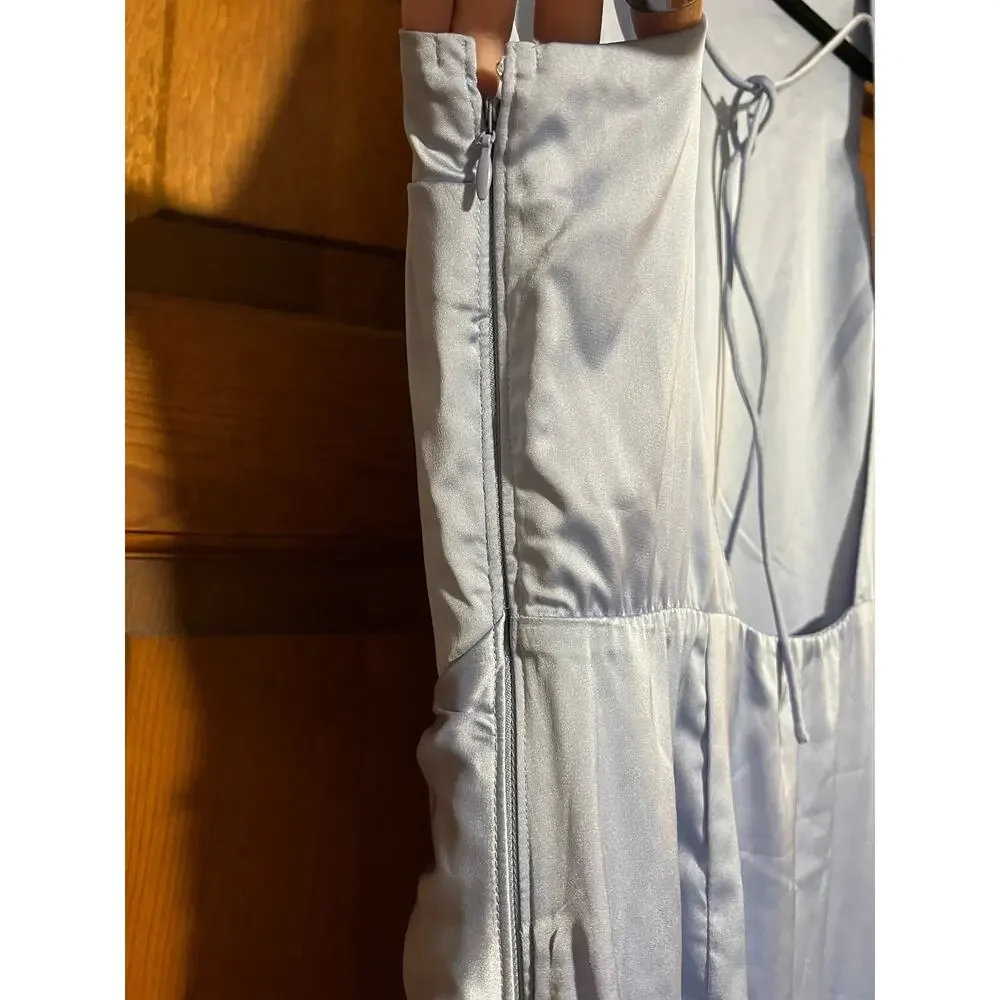 NWOT Abercrombie & Fitch Women’s Draped Satin Maxi Dress Periwinkle Blue Size LT